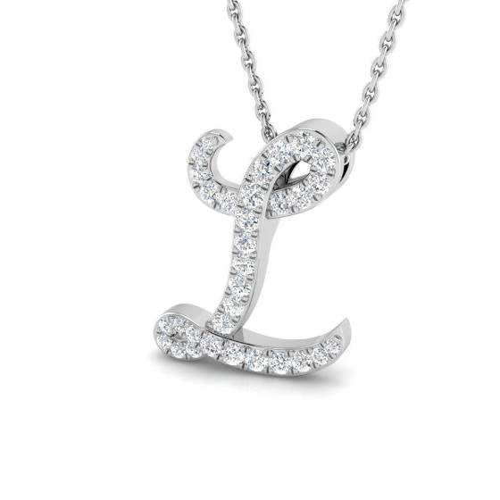 'L' Round Cut Diamond Initials Pendant