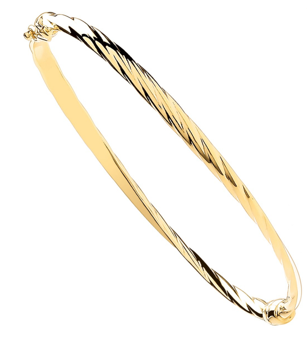 9ct Gold Plain & Twisted 4mm Twist Bangle
