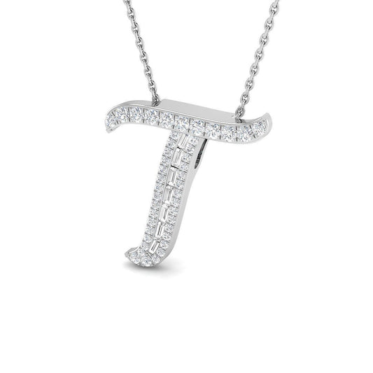 0.29ct SI2/G Baguette Cut Diamond Initials Pendant in 9k White Gold