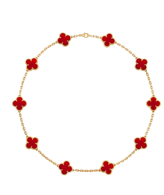 10K Gold Carnelian Clover Necklace