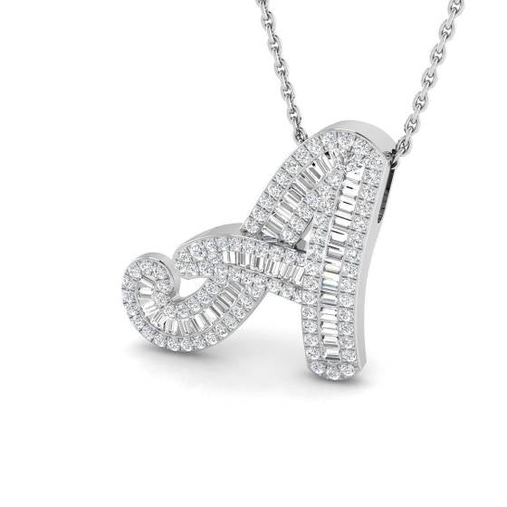 'A' Baguette cut Diamond Initials Pendant