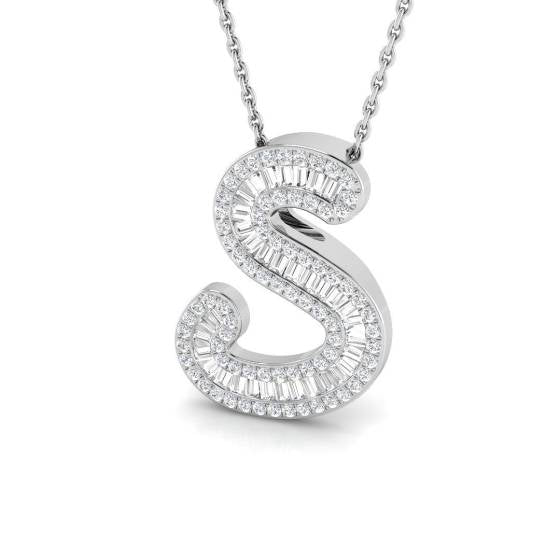 'S' Baguette cut Diamond Initials Pendant