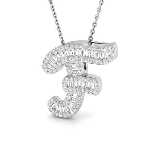 'F' Baguette cut Diamond Initials Pendant