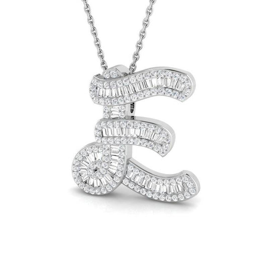 'E' Baguette cut Diamond Initials Pendant