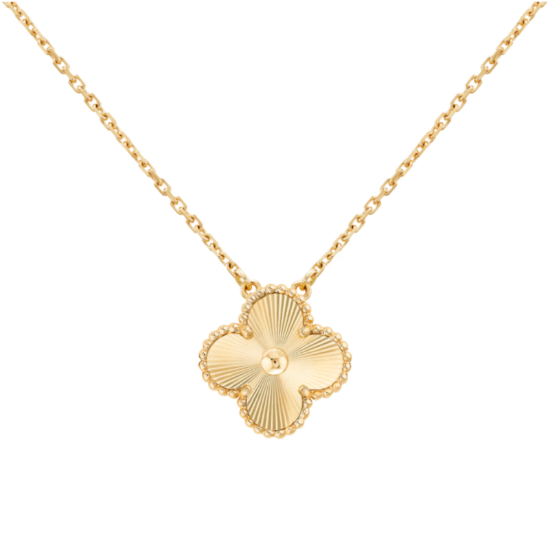 Inspired Single Clover Necklace Solid Yellow Gold