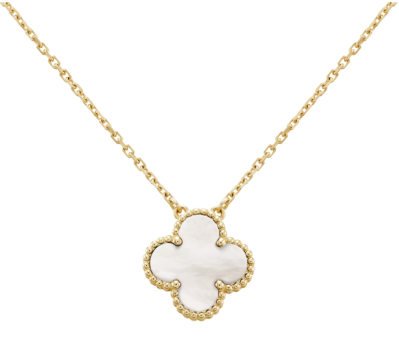 Inspired Single Clover Necklace Yellow Gold Mother Of Pearl