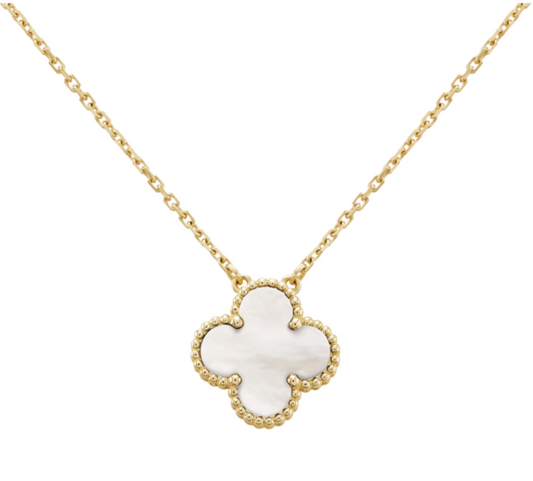 Inspired Single Clover Necklace Yellow Gold Mother Of Pearl