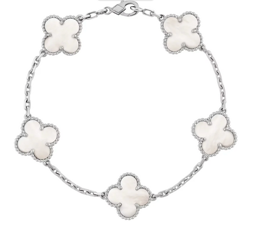 Inspired 5 Clover Bracelet 9K White Gold Mother Of Pearl