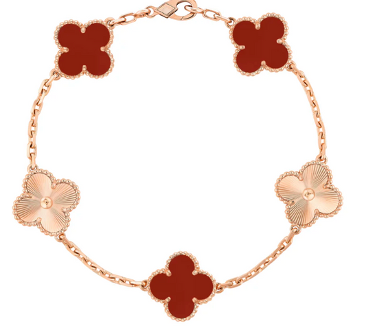 Inspired 5 Clover Bracelet 18K Rose Solid & Carnelian