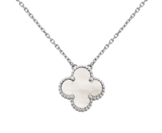 Inspired Single Clover Necklace Mother Of Pearl White Gold