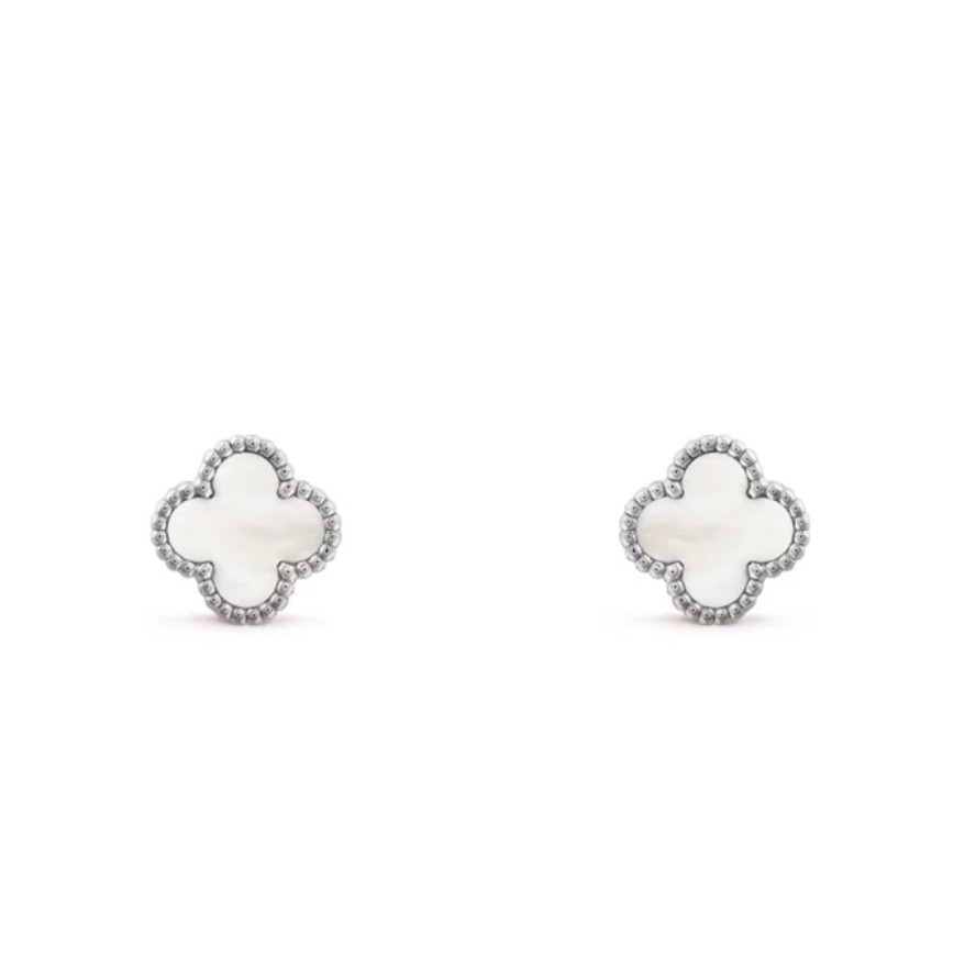 Inspired Clover Mini Earrings White Gold Mother Of Pearl