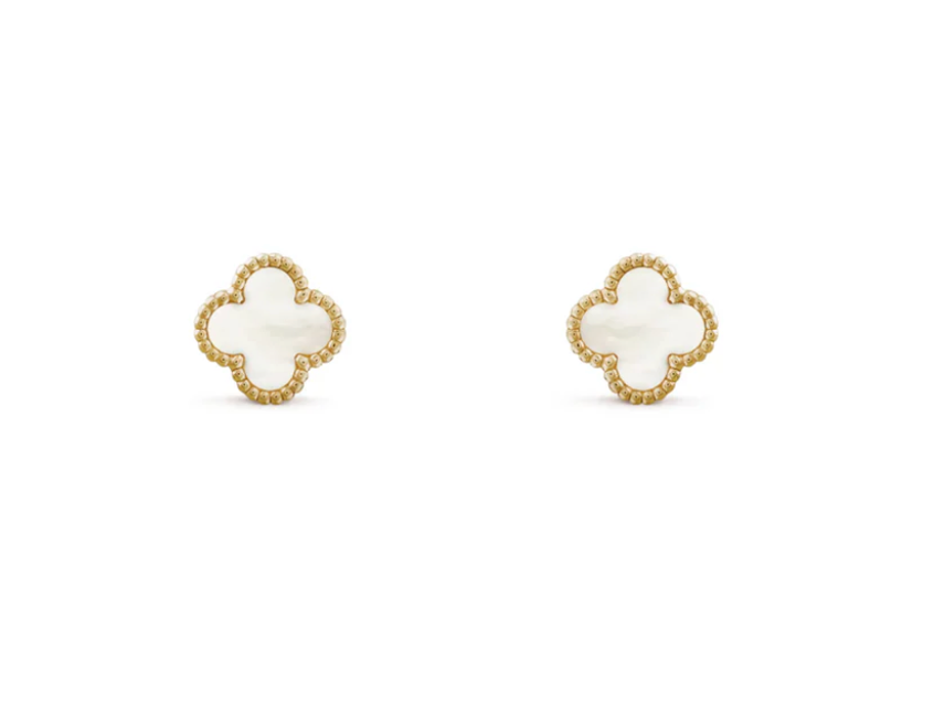 Inspired Clover Mini Earrings Yellow Gold Mother Of Pearl