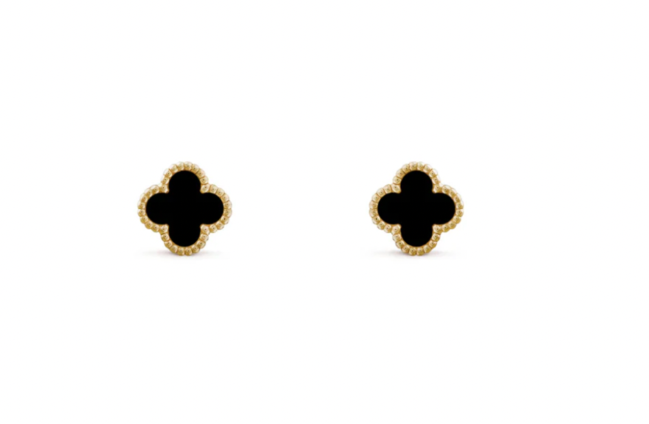 Inspired Clover Mini Earrings Yellow Gold Onyx