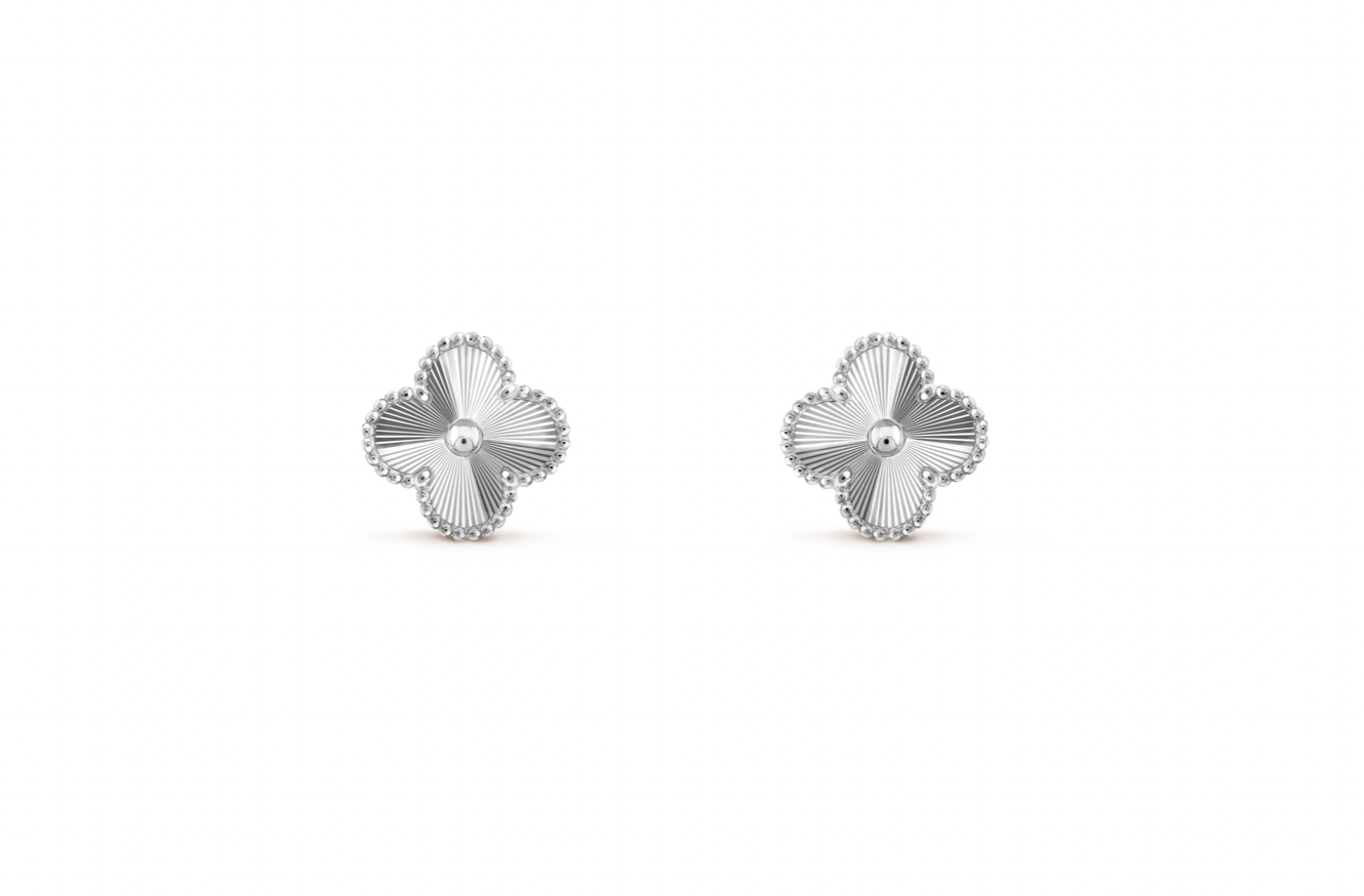 Inspired Clover Earrings in Solid White Gold