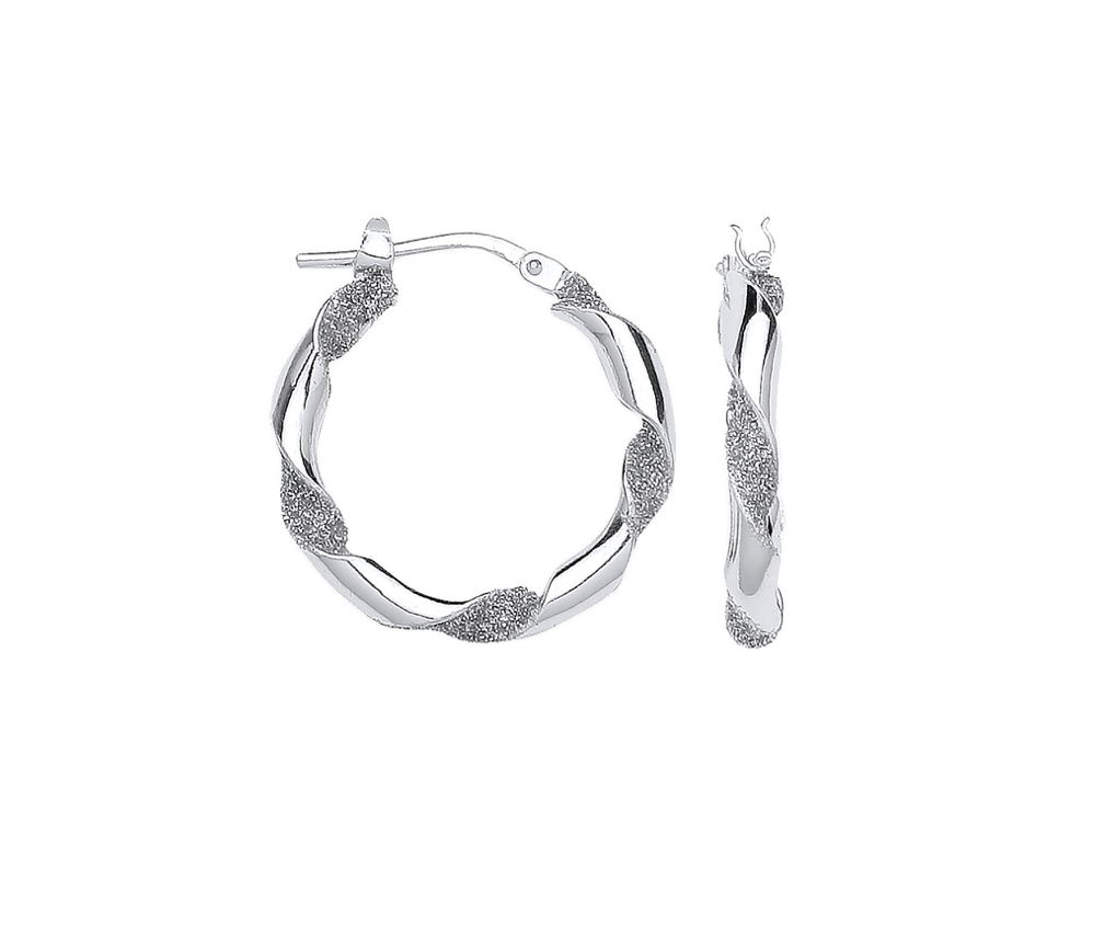 Silver Plain Glitter 20mm Twisted Hoop Earrings