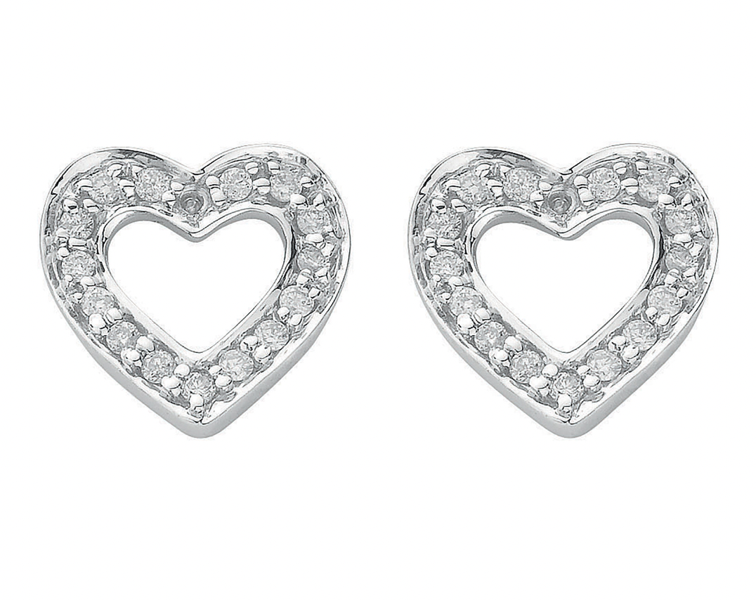 18ct White Gold 0.18ct Diamond Heart Stud Earrings