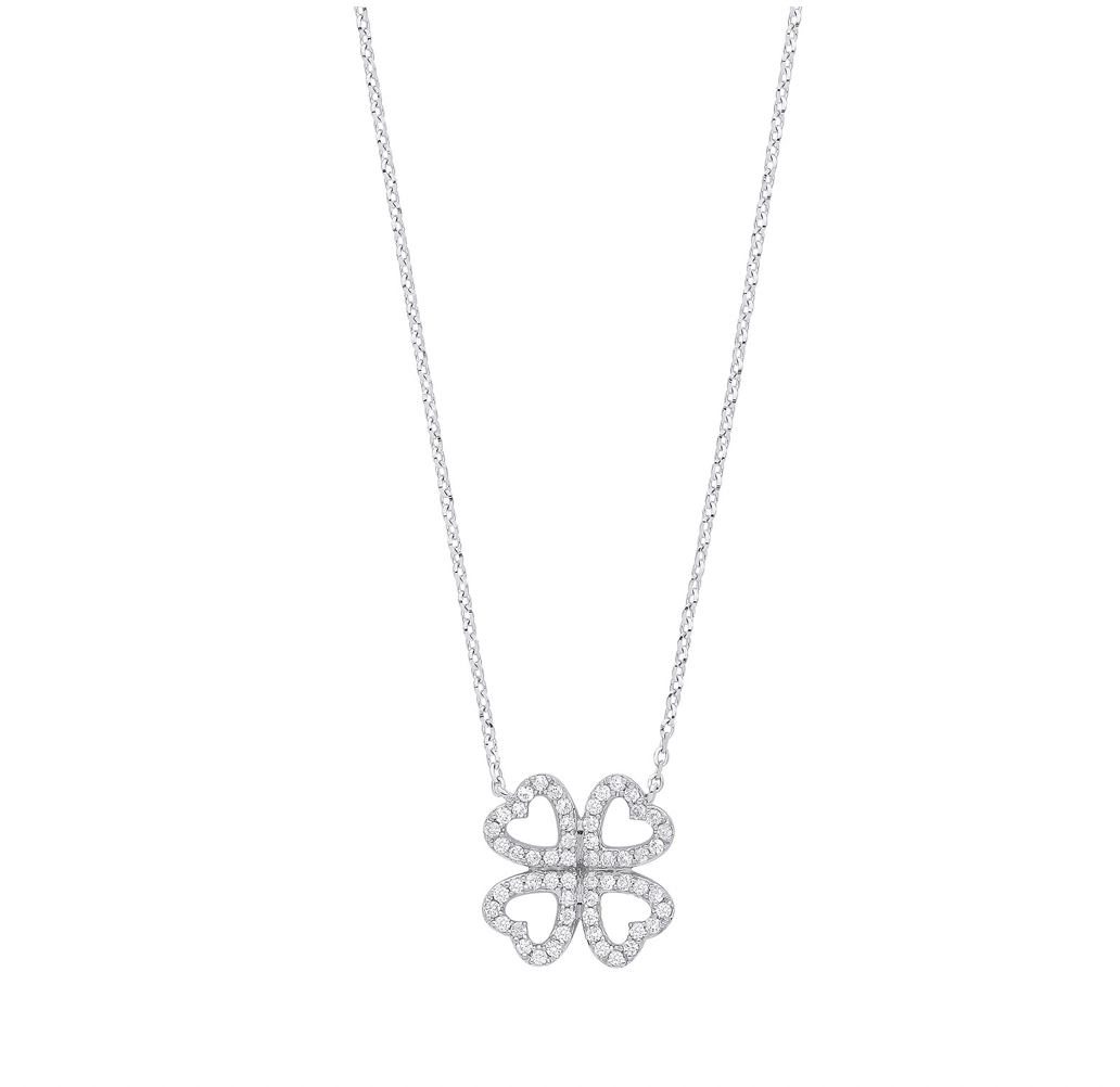 9ct White Gold 0.18ct Diamonds Four-leaf Clover (18in/45cm) Chain