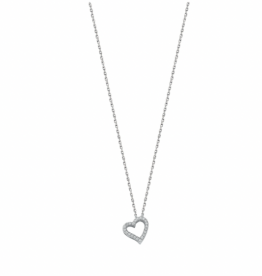 9ct White Gold 0.13ct Diamond Heart Pendant with 18-inch Chain