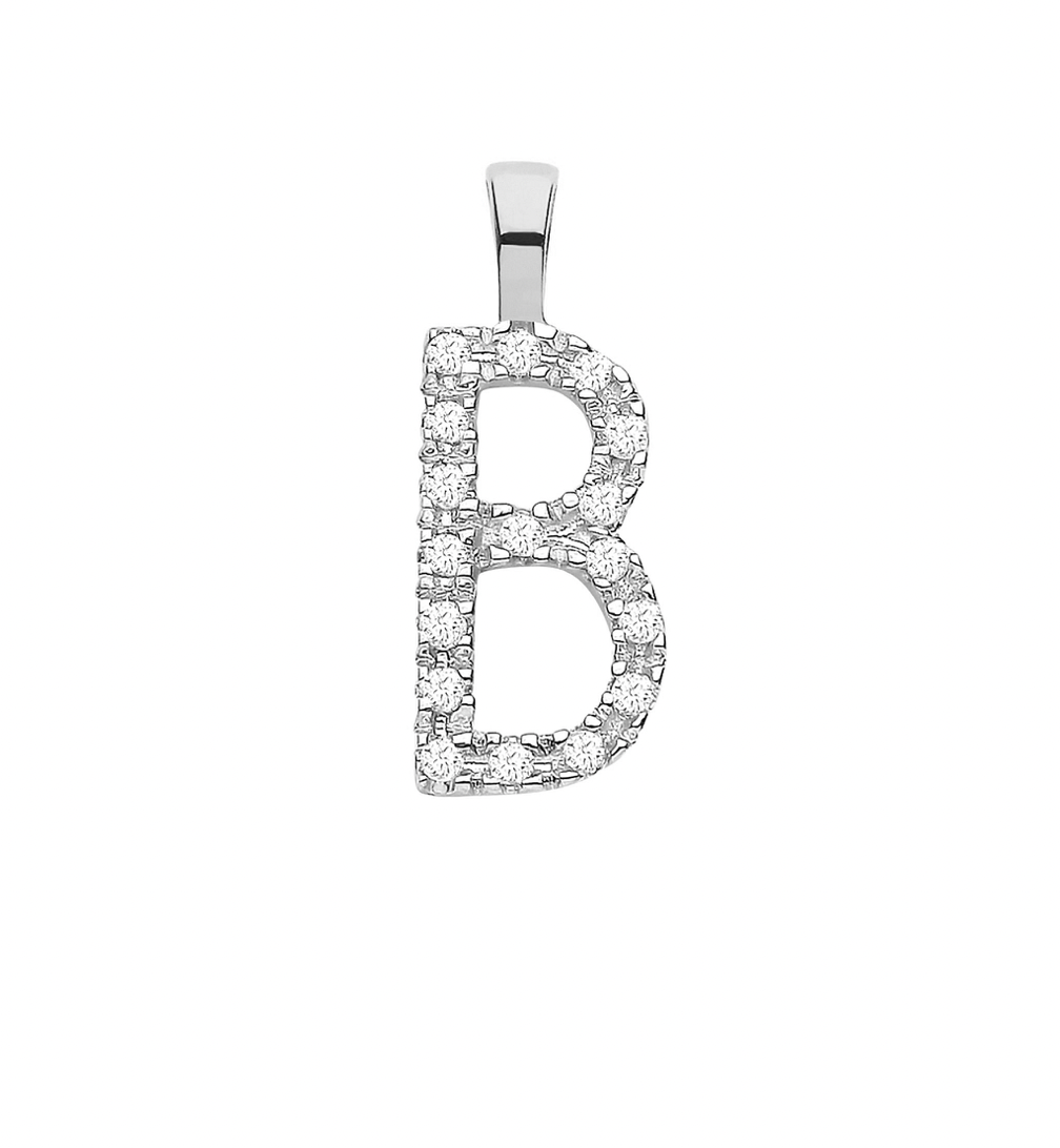 White Gold 0.05ct Diamond 'B' Initial Pendant