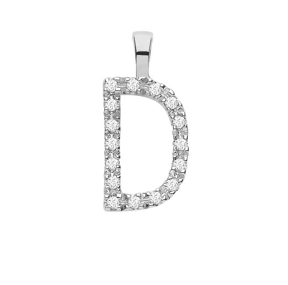 White Gold 0.05ct Diamond 'D' Initial Pendant