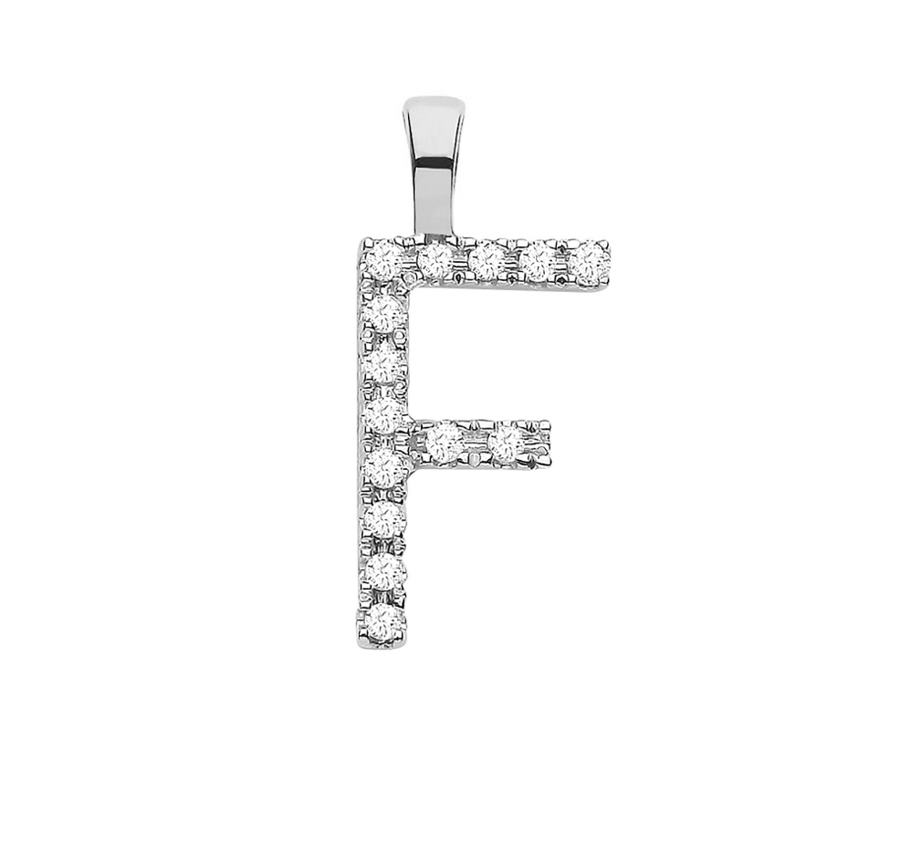 White Gold 0.05ct Diamond 'F' Initial Pendant