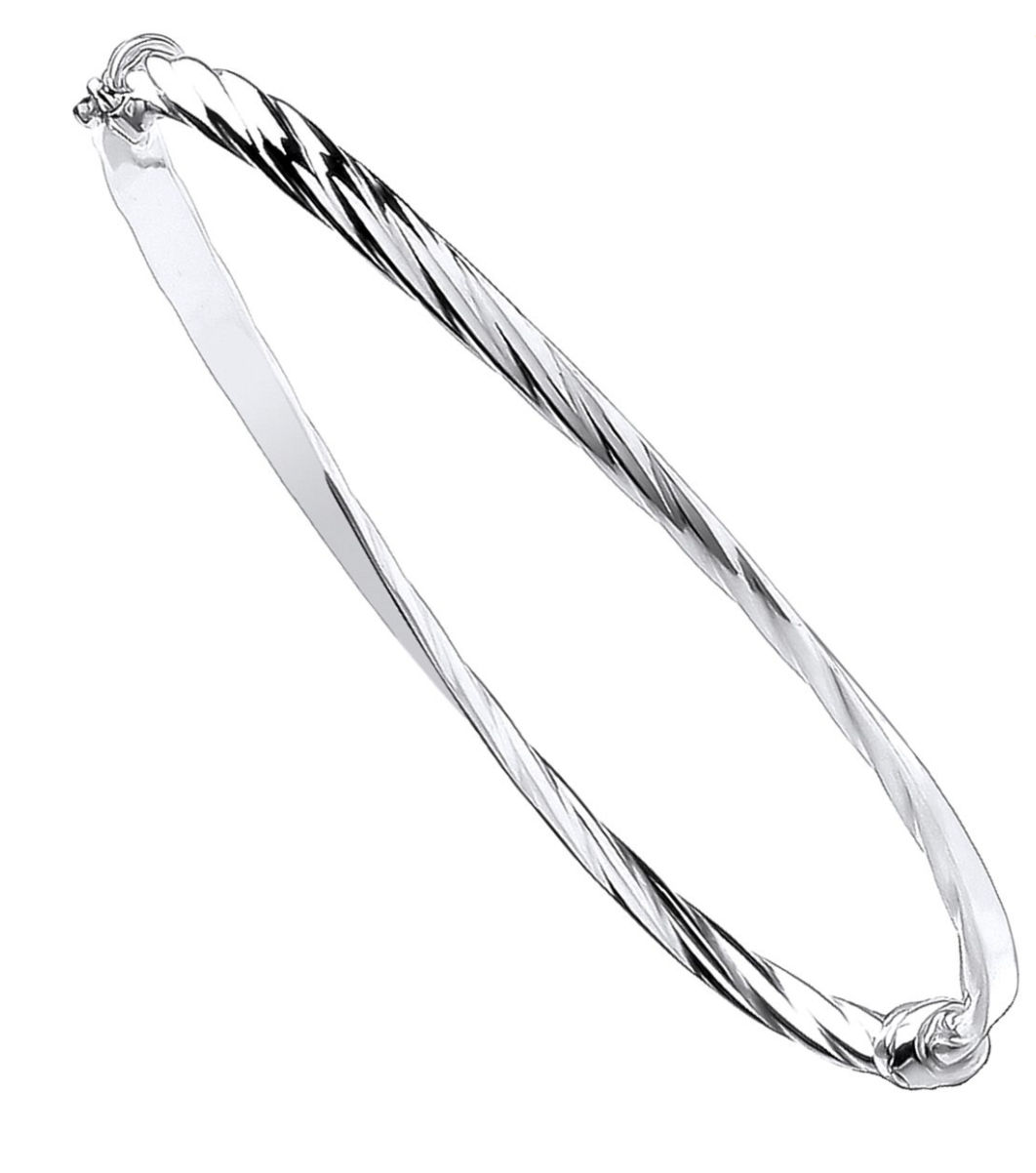 9ct White Gold Plain & Twisted 4mm Twist Bangle