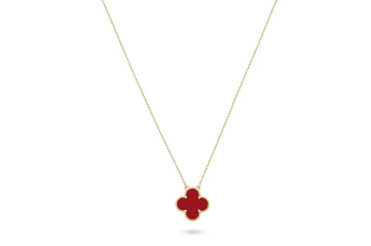 Inspired Single Clover Mini Necklace Yellow Gold Carnelian