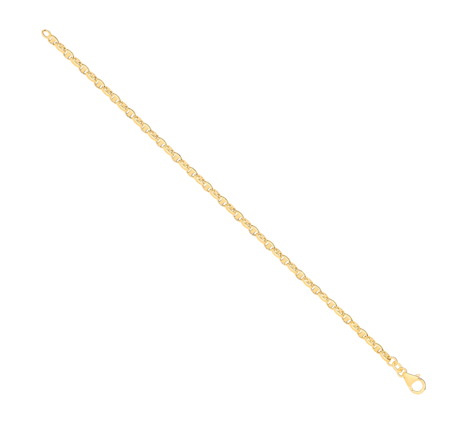 14ct Y/G Hollow Oval Puff Marine 3.6mm Chain