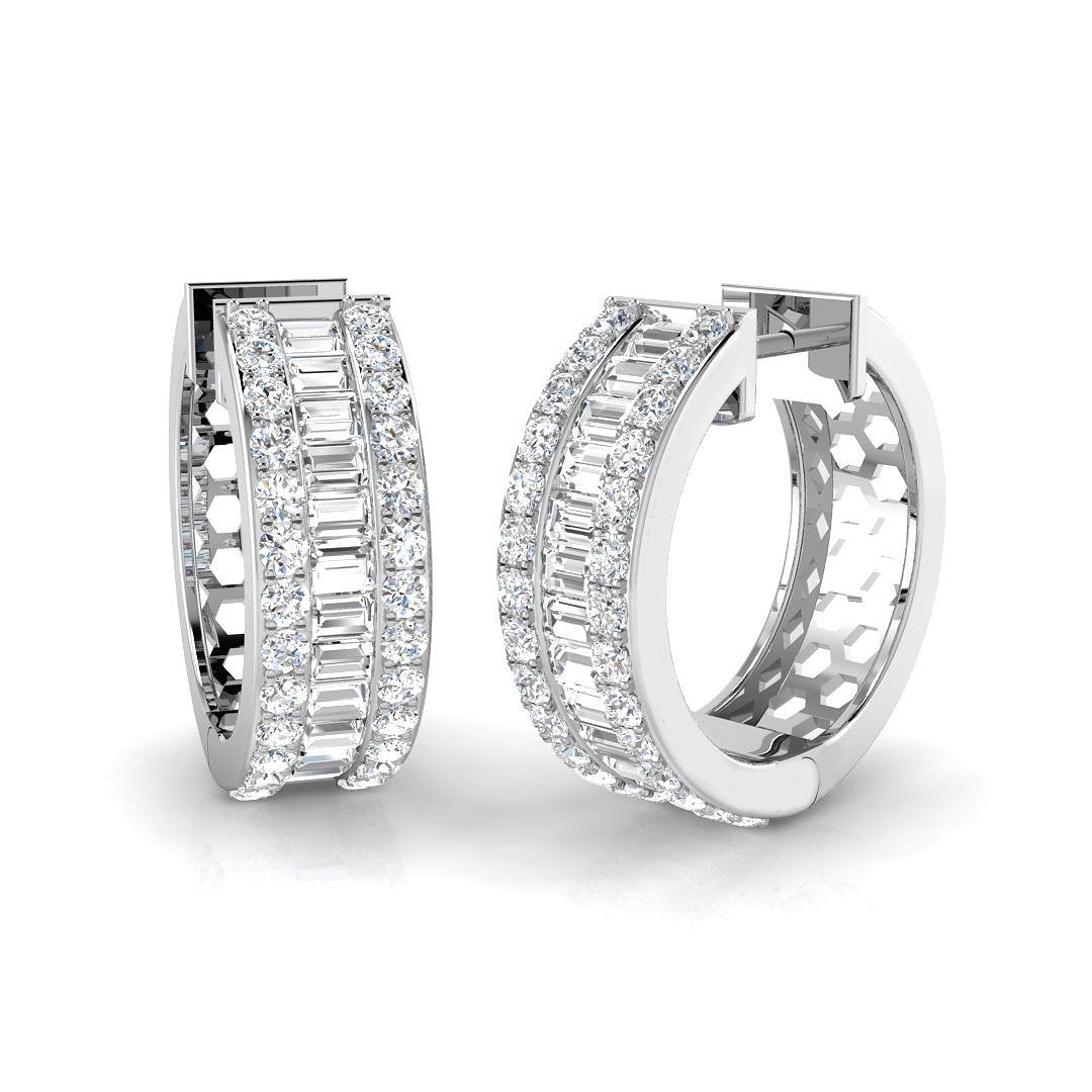 2.57ct SI2/G Baguette Cut Diamond Hoop Earrings in 9k White Gold