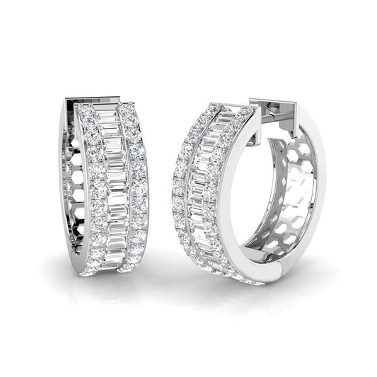 2.57ct SI2/G Baguette Cut Diamond Hoop Earrings in 9k White Gold